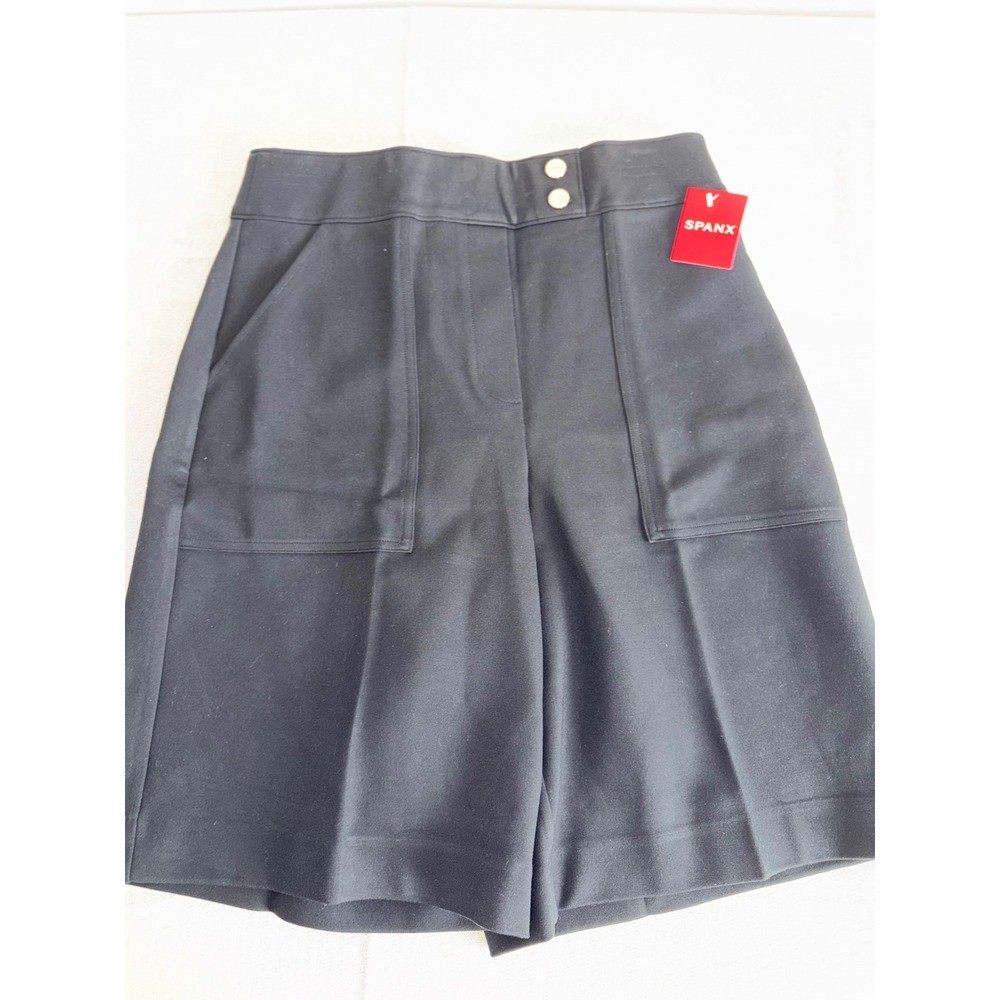 Spanx Ponte Button Tab Shorts Classic Black 20600R High Rise Wide Leg Medium new